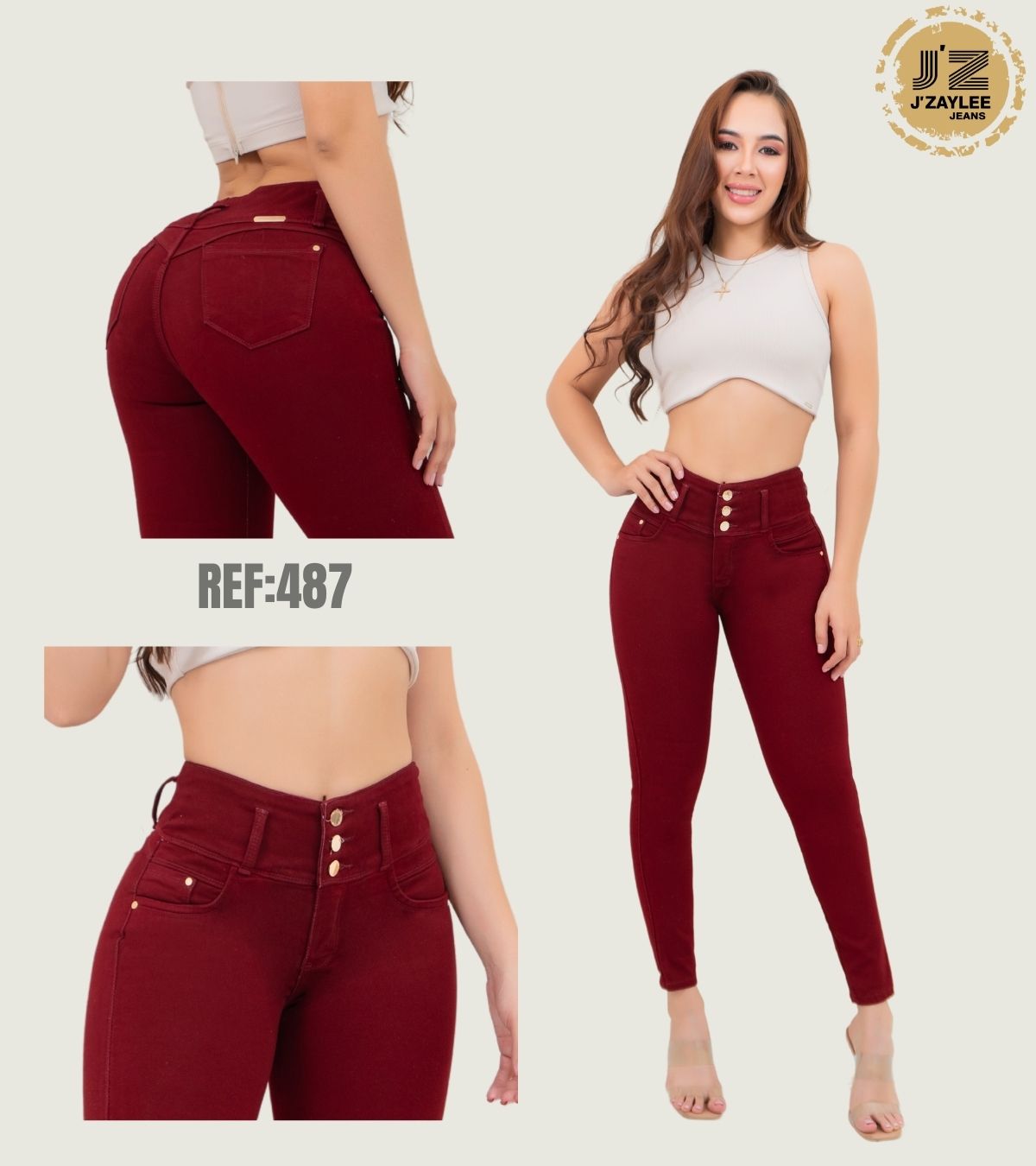 JEANS 3 BOTONES COLOR VINOTINTO REF 628