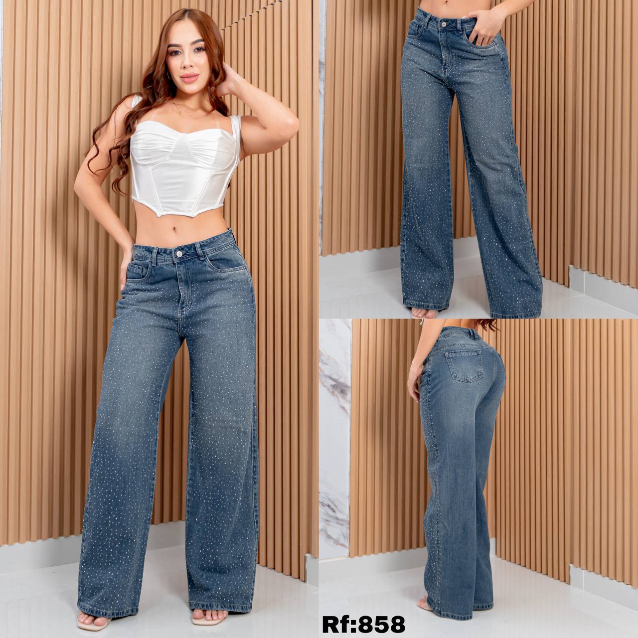 JEANS PALAZZO CON BRILLANTES RF:858 color azul medio