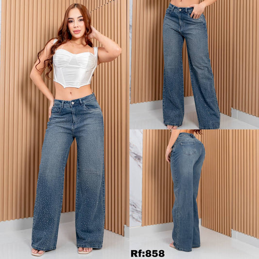 JEANS PALAZZO CON BRILLANTES RF:858 color azul medio