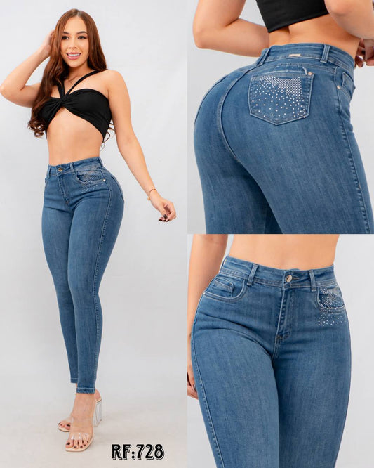 Jeans Skins con pedreria 1 botón RF:728